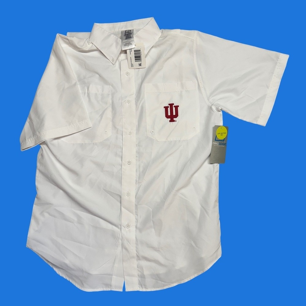 ProEdge Indiana Hoosiers White Fishing Shirt Mens Small UPF 50+ IU Button Down